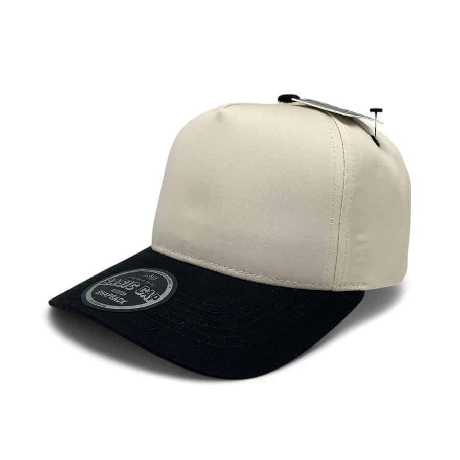 5-Panel Snapback (Curved Bill) — Natural / Black Bill — Dozen Pack
