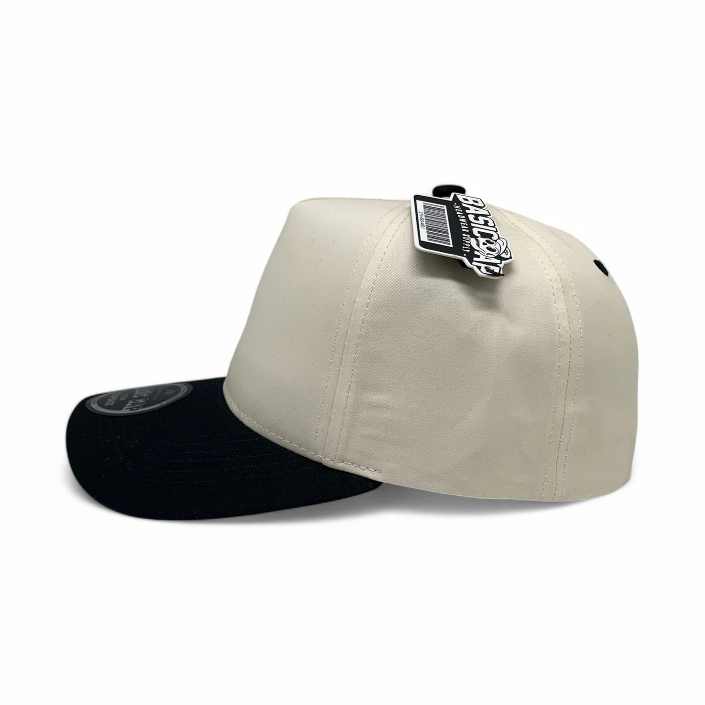 5-Panel Snapback (Curved Bill) — Natural / Black Bill — Dozen Pack