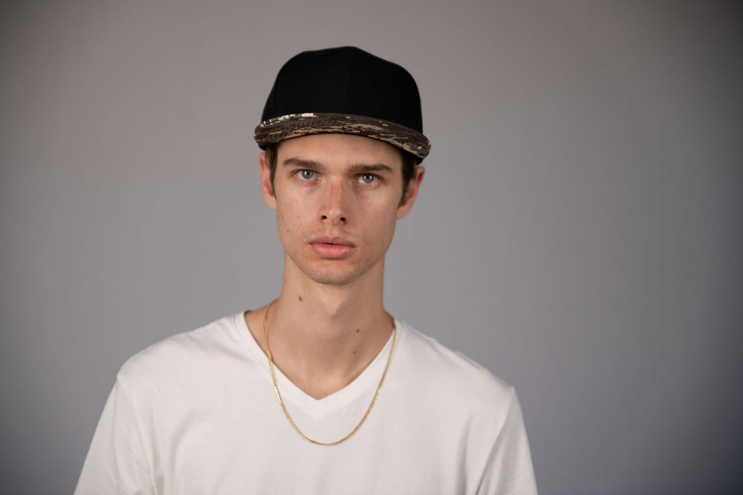 6-Panel Snapback (Flat Bill) — Black / Digital Camo Bill — Dozen Pack
