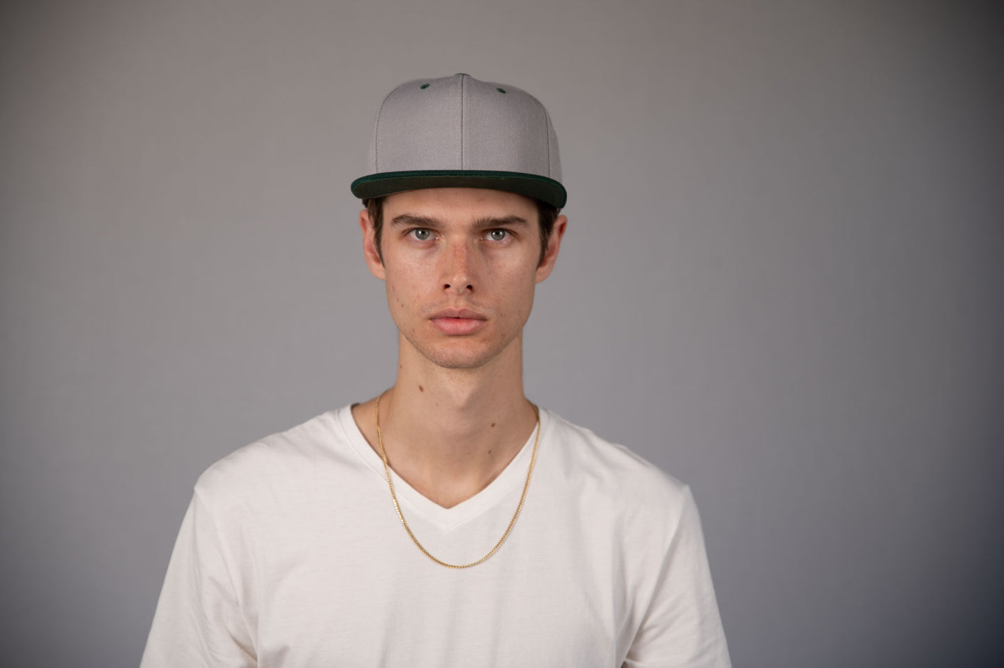 6-Panel Snapback (Flat Bill) — Light Grey / Dark Green Bill — Dozen Pack