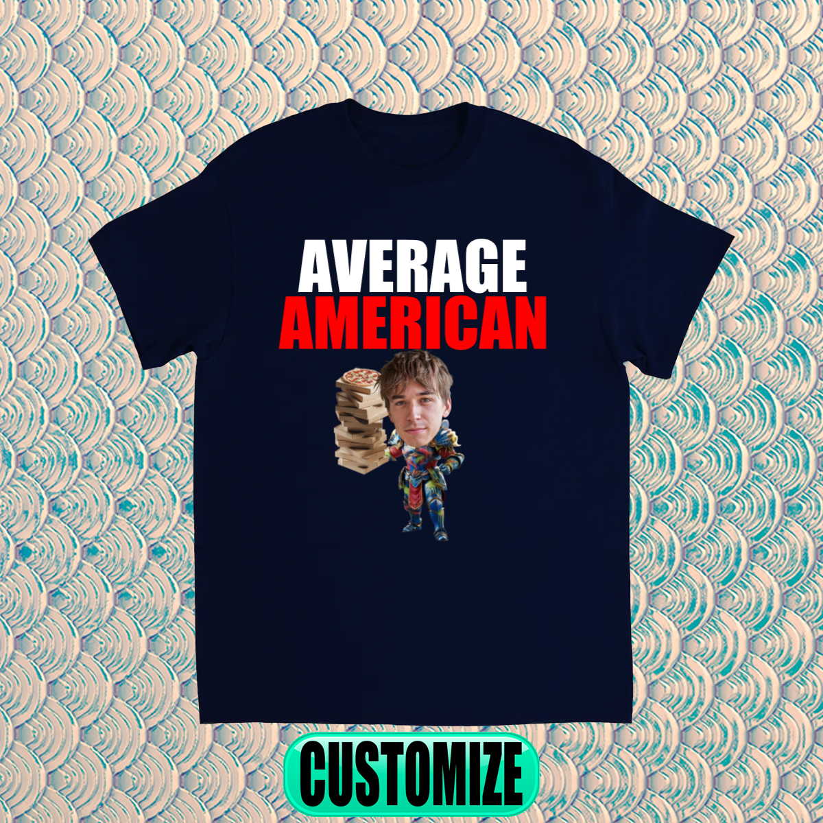 CUSTOM FIGHTING CHARACTER T-SHIRT KNIGHT W/ HAMMER (AVERAGE AMERICAN)