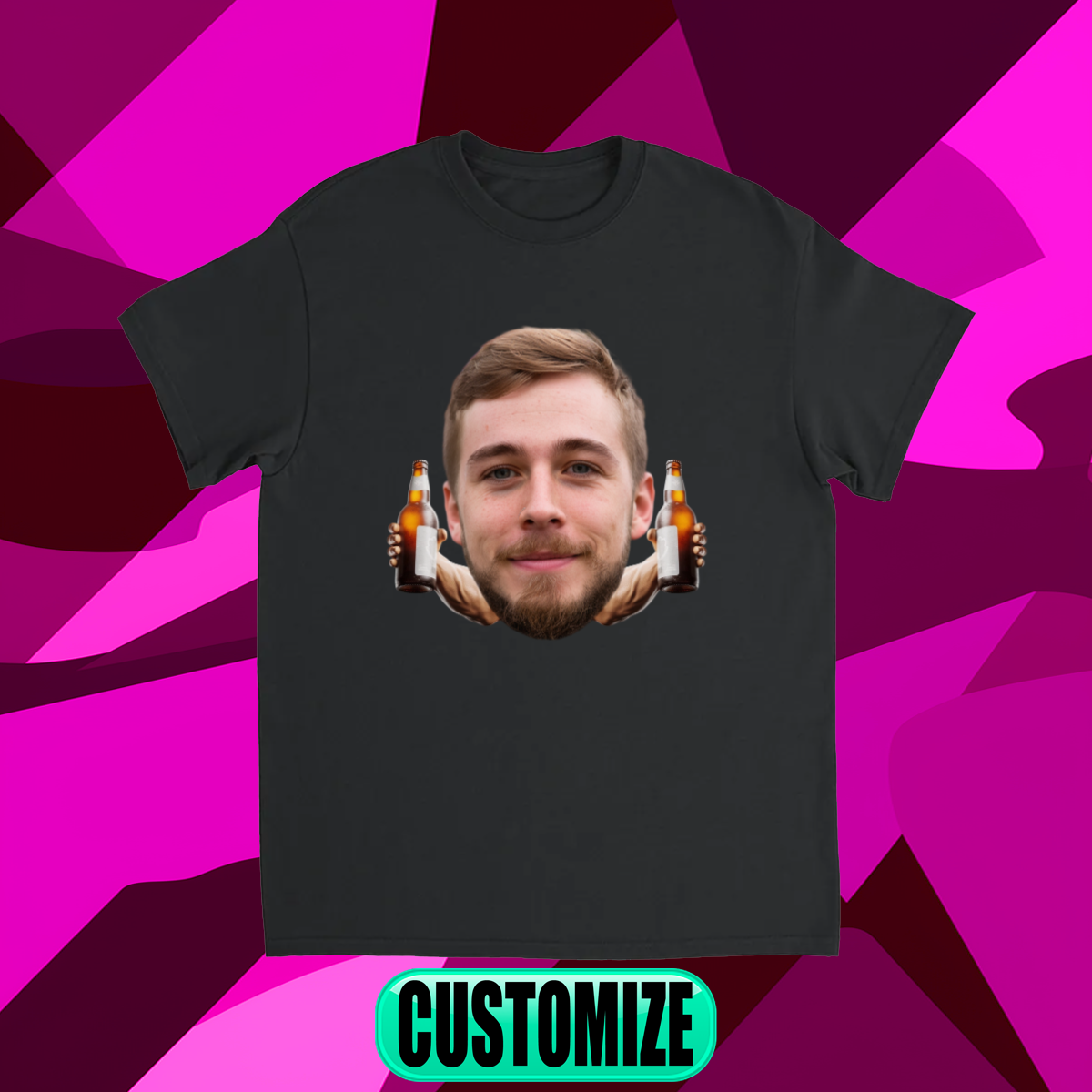 CUSTOM FACE W/ ARMS T-SHIRT (BEER)