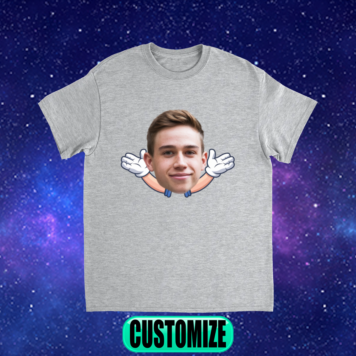 CUSTOM FACE W/ ARMS T-SHIRT (CARTOON HANDS)
