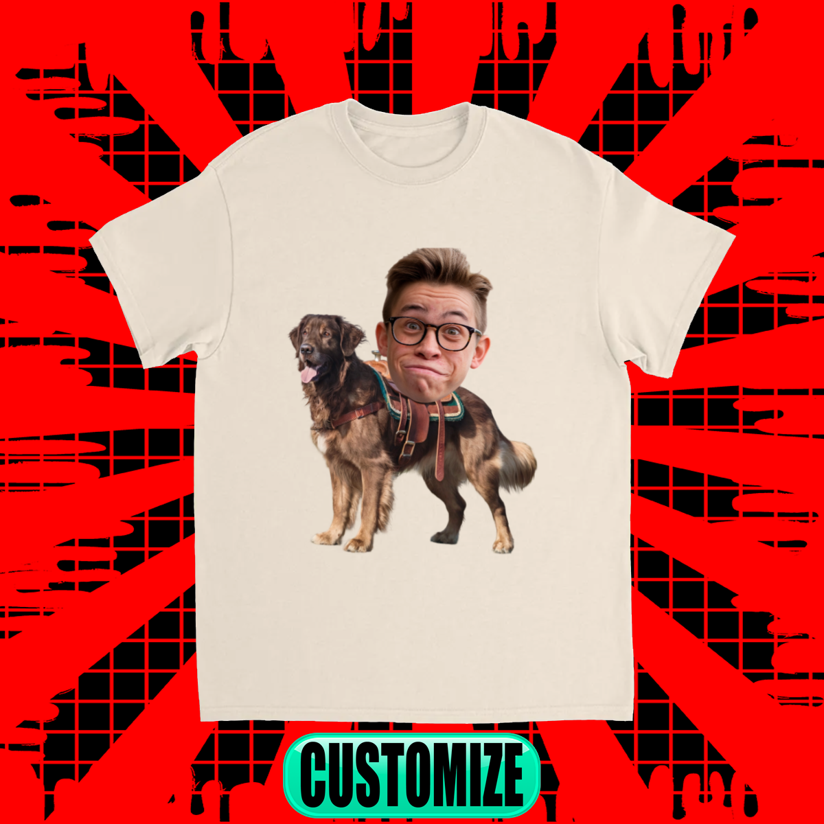 CUSTOM DARK GOLDEN RETRIEVER DOG RIDING MOUNT FACE T-SHIRT