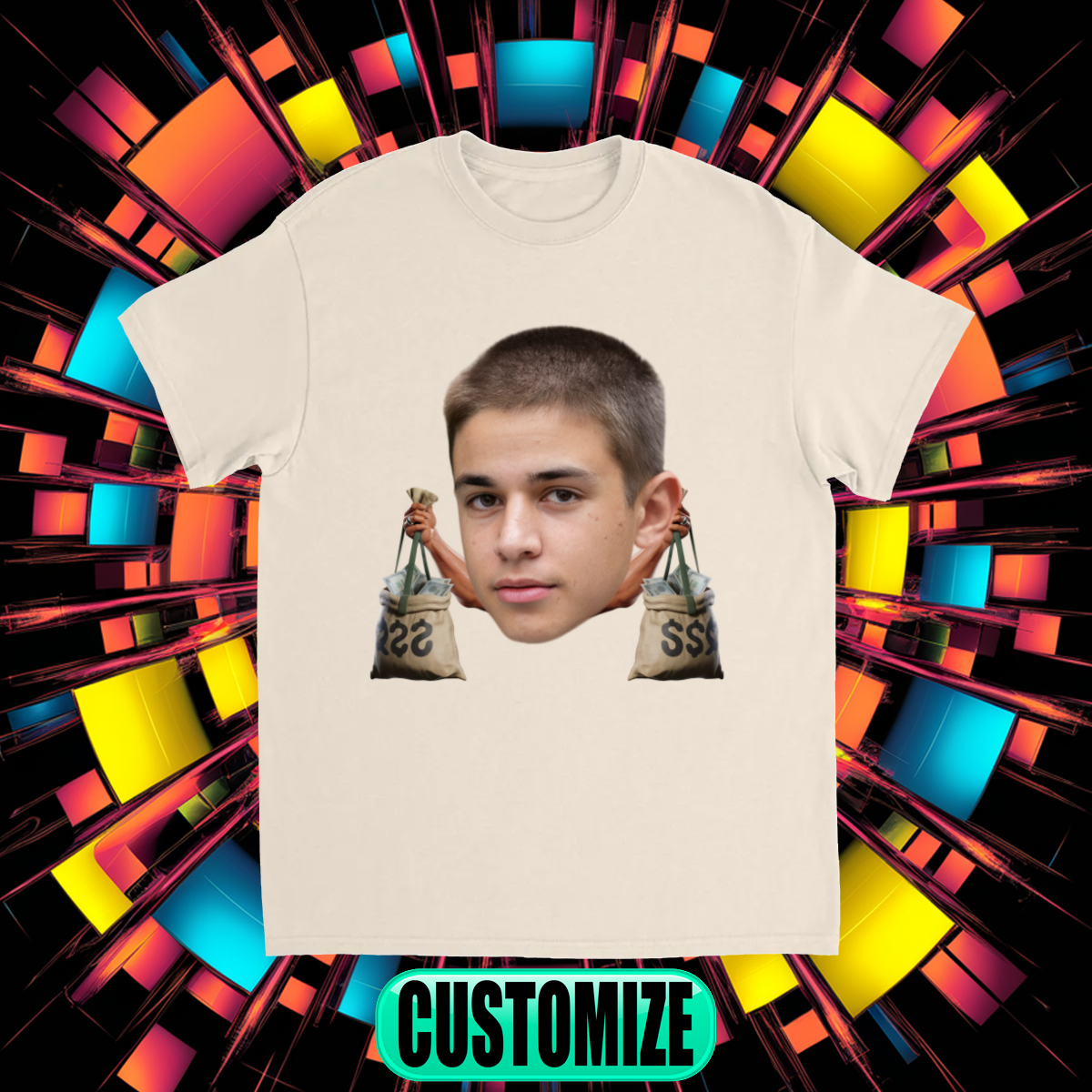 CUSTOM FACE W/ ARMS T-SHIRT (MONEY BAGS 2)