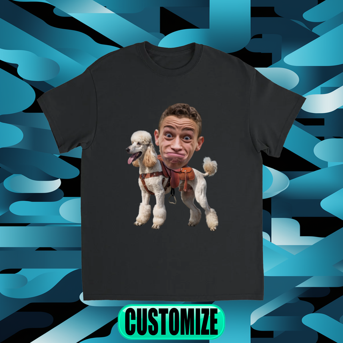 CUSTOM POODLE (WHITE) DOG RIDING MOUNT FACE T-SHIRT