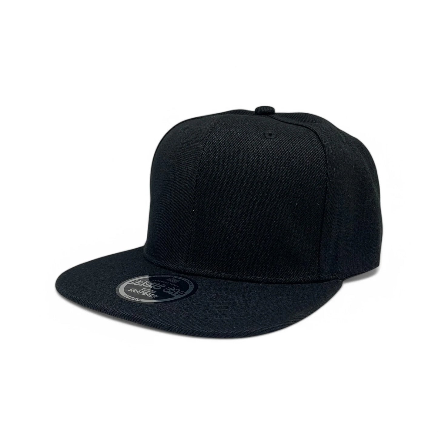6-Panel Snapback (Flat Bill) — Solid Black — Dozen Pack