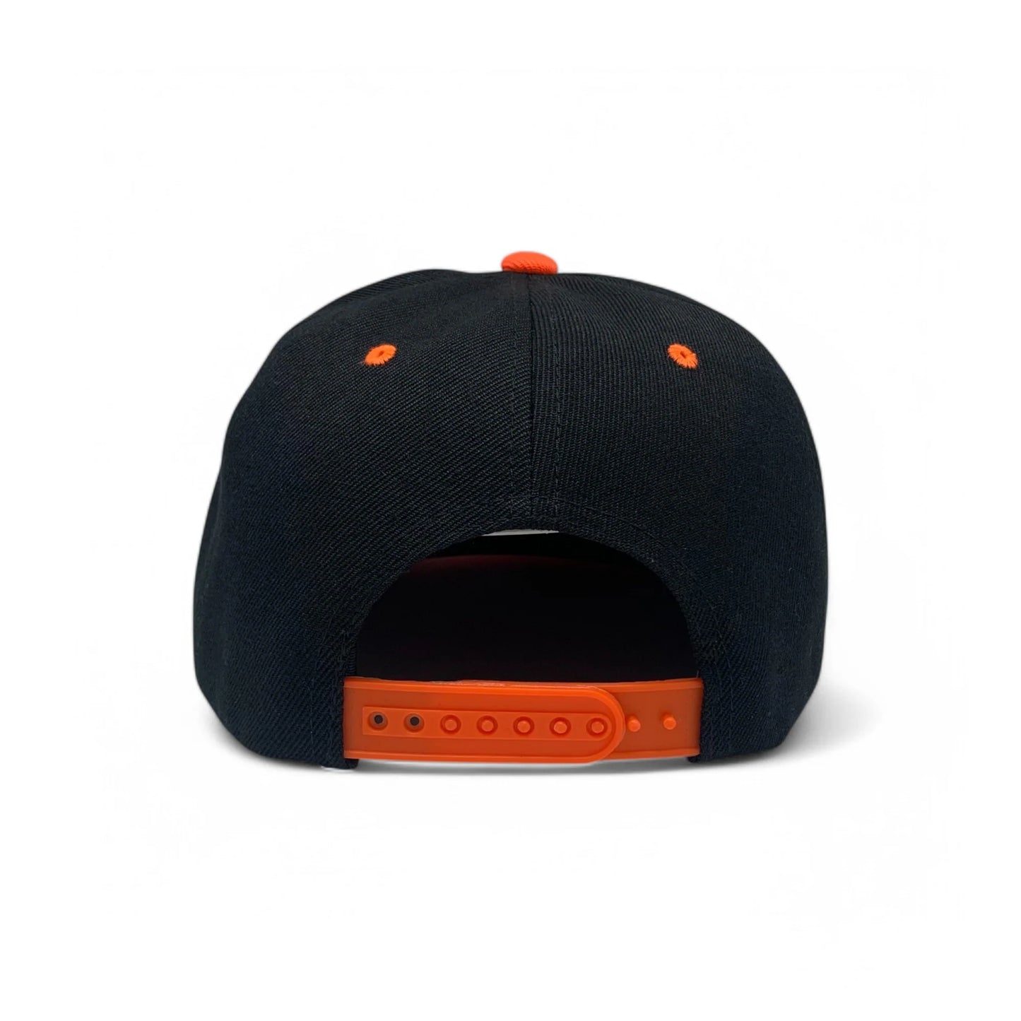 6-Panel Snapback (Flat Bill) — Black / Orange Bill — Dozen Pack