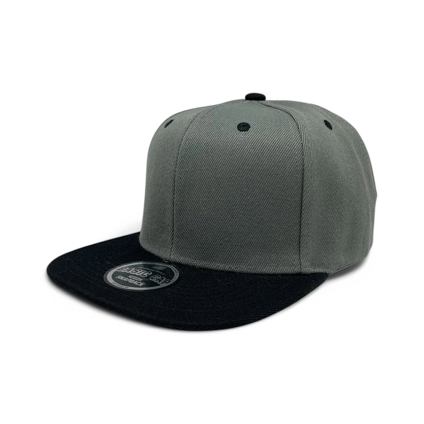 6-Panel Snapback (Flat Bill) — Dark Grey / Black Bill — Dozen Pack