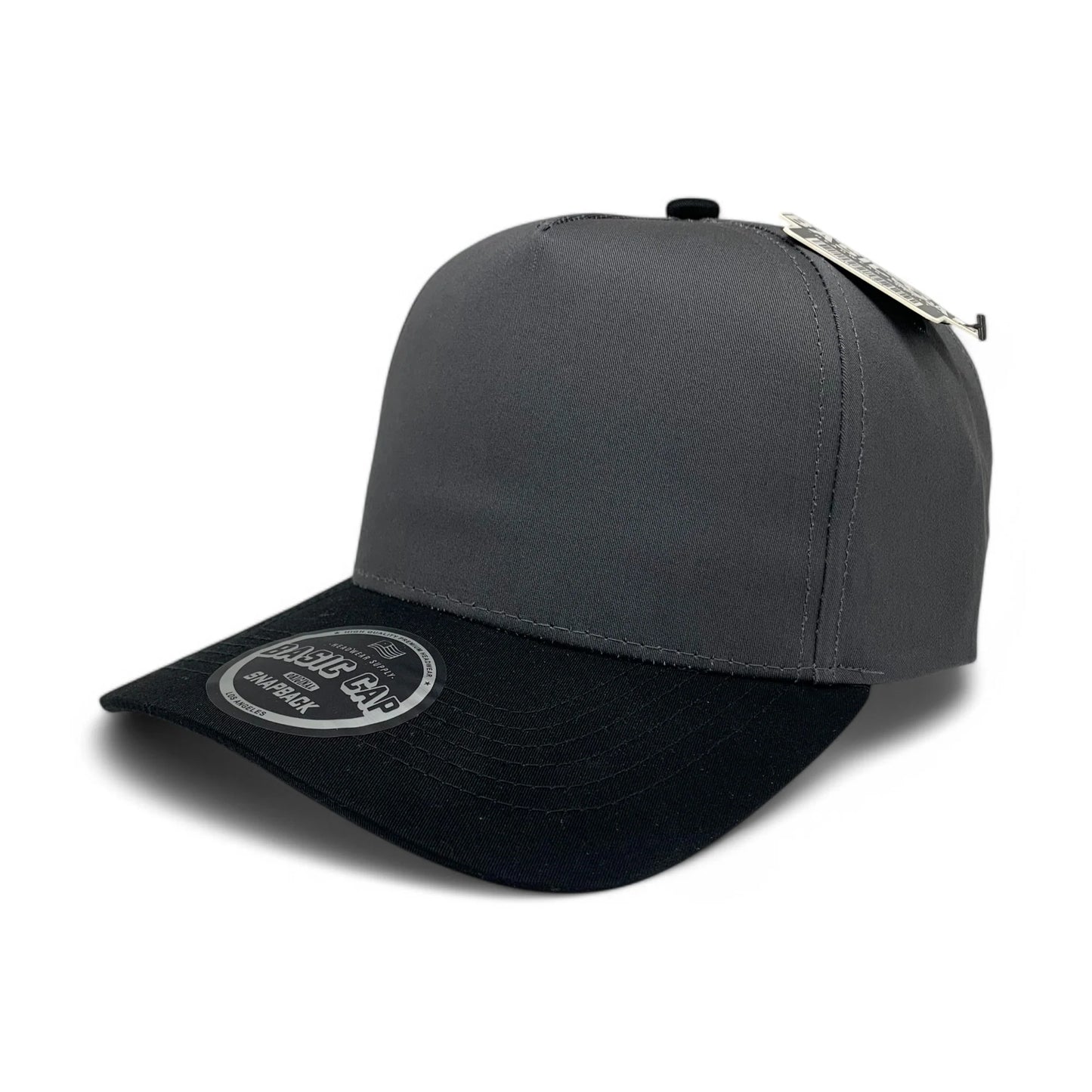 5-Panel Snapback (Curved Bill) — Dark Grey / Black Bill — Dozen Pack