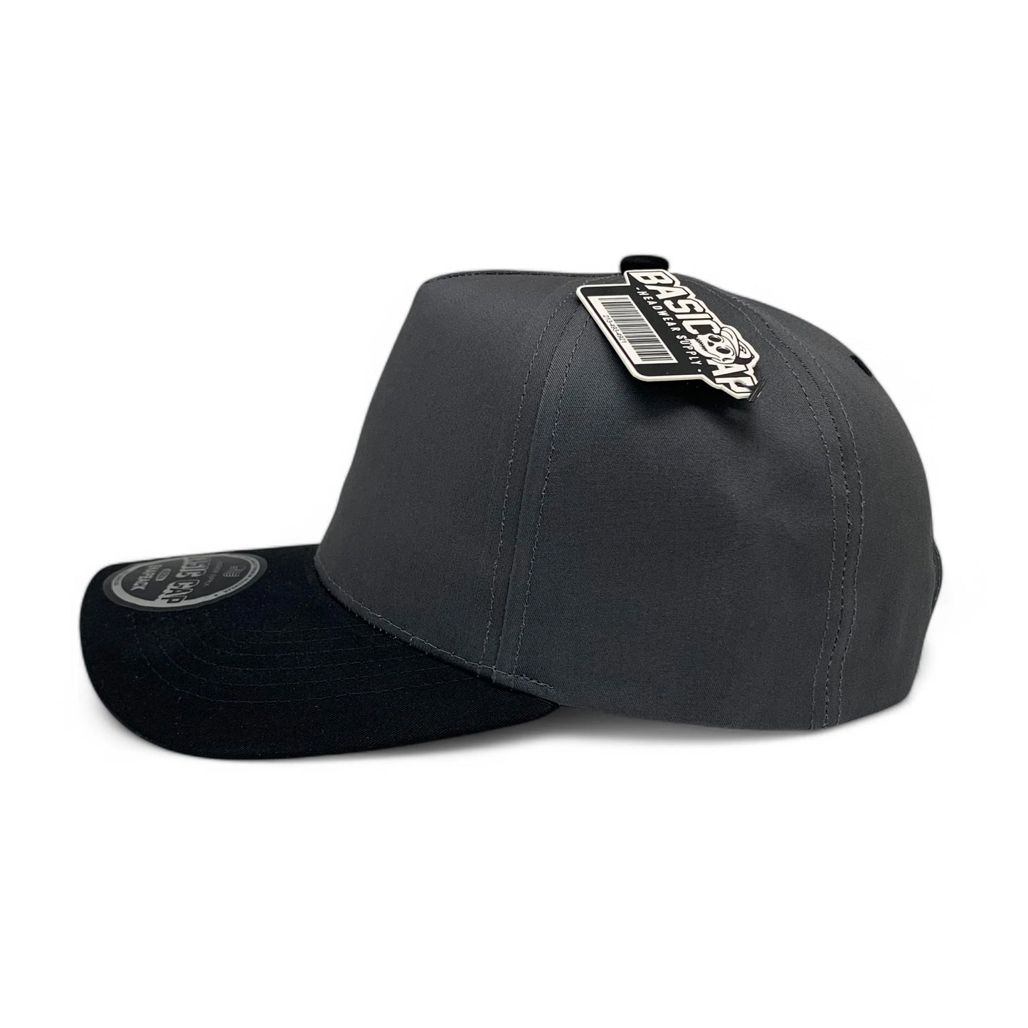 5-Panel Snapback (Curved Bill) — Dark Grey / Black Bill — Dozen Pack