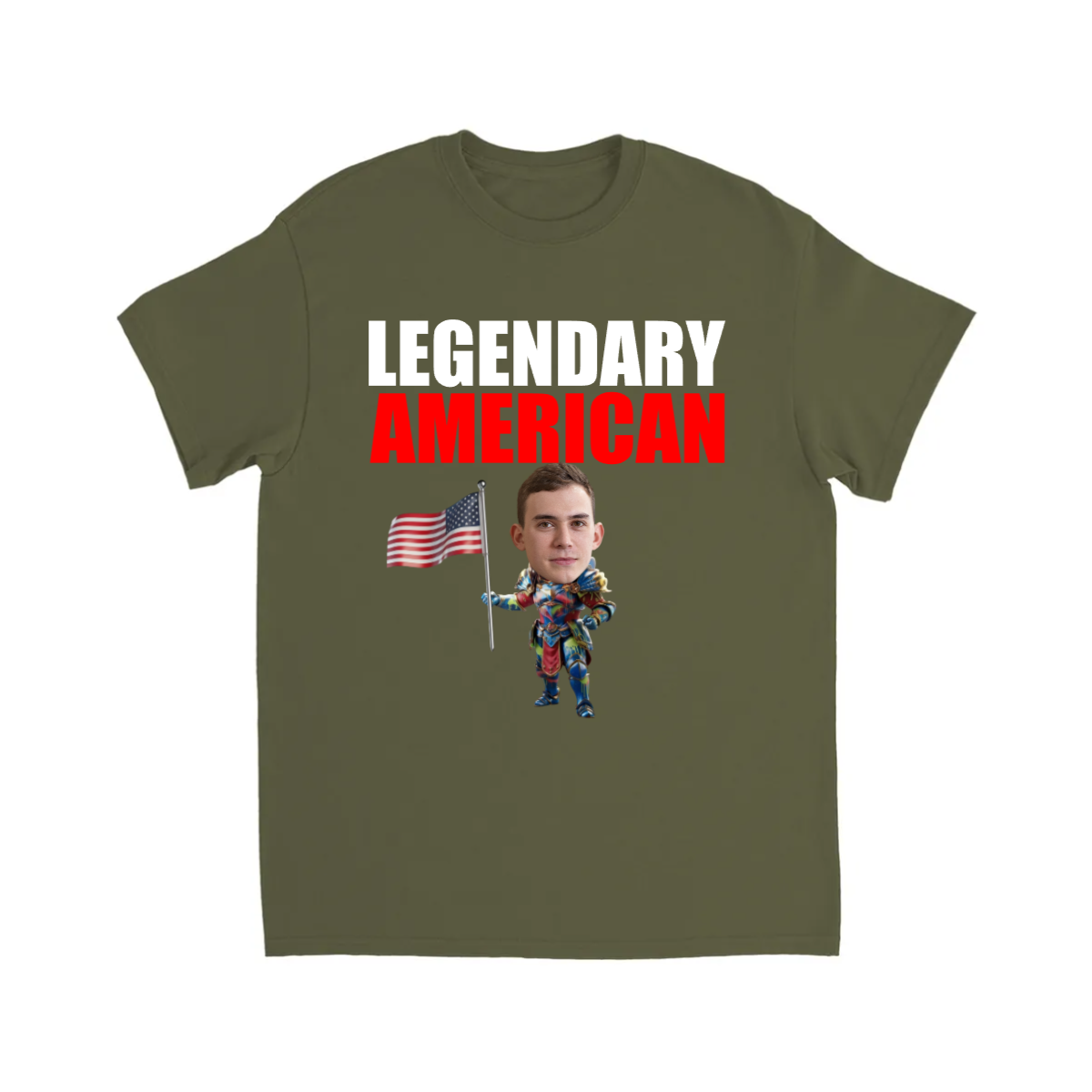 CUSTOM FIGHTING CHARACTER T-SHIRT (KNIGHT W/ HAMMER AMERICAN FLAG)