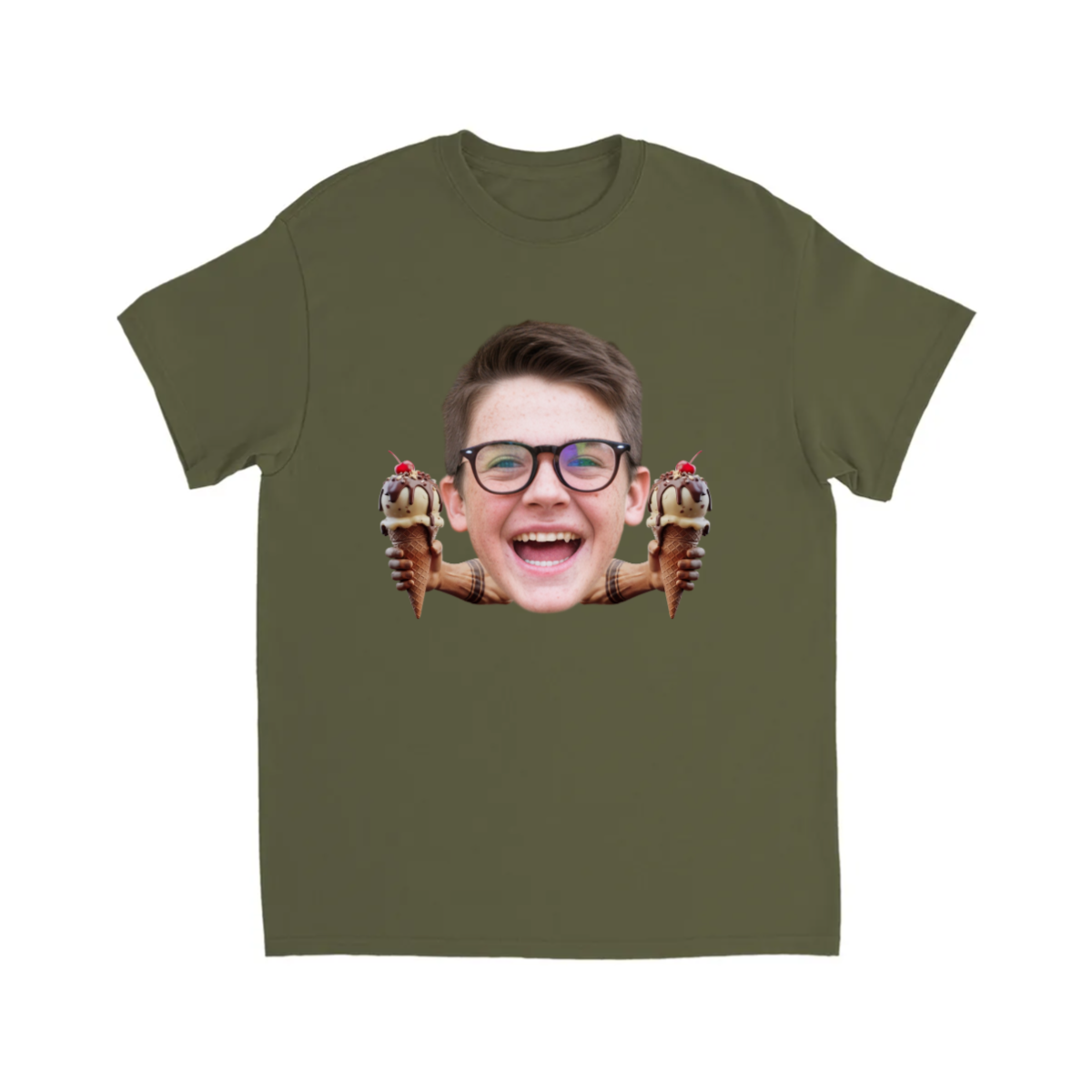 CUSTOM FACE W/ ARMS T-SHIRT (ICE CREAM)