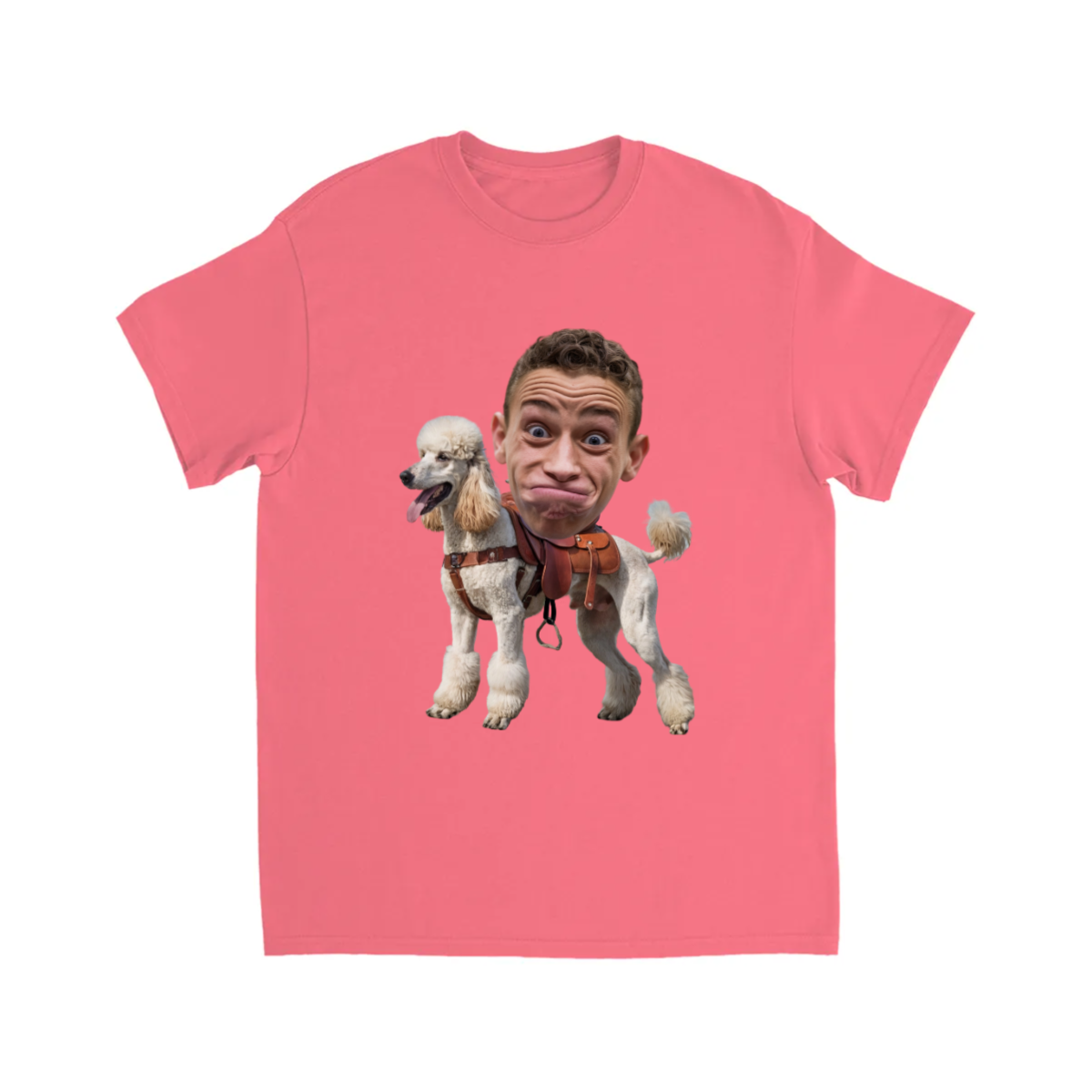 CUSTOM POODLE (WHITE) DOG RIDING MOUNT FACE T-SHIRT
