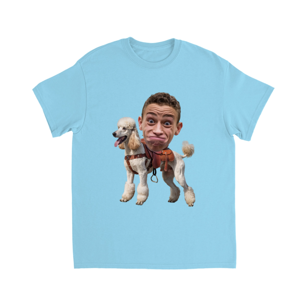 CUSTOM POODLE (WHITE) DOG RIDING MOUNT FACE T-SHIRT