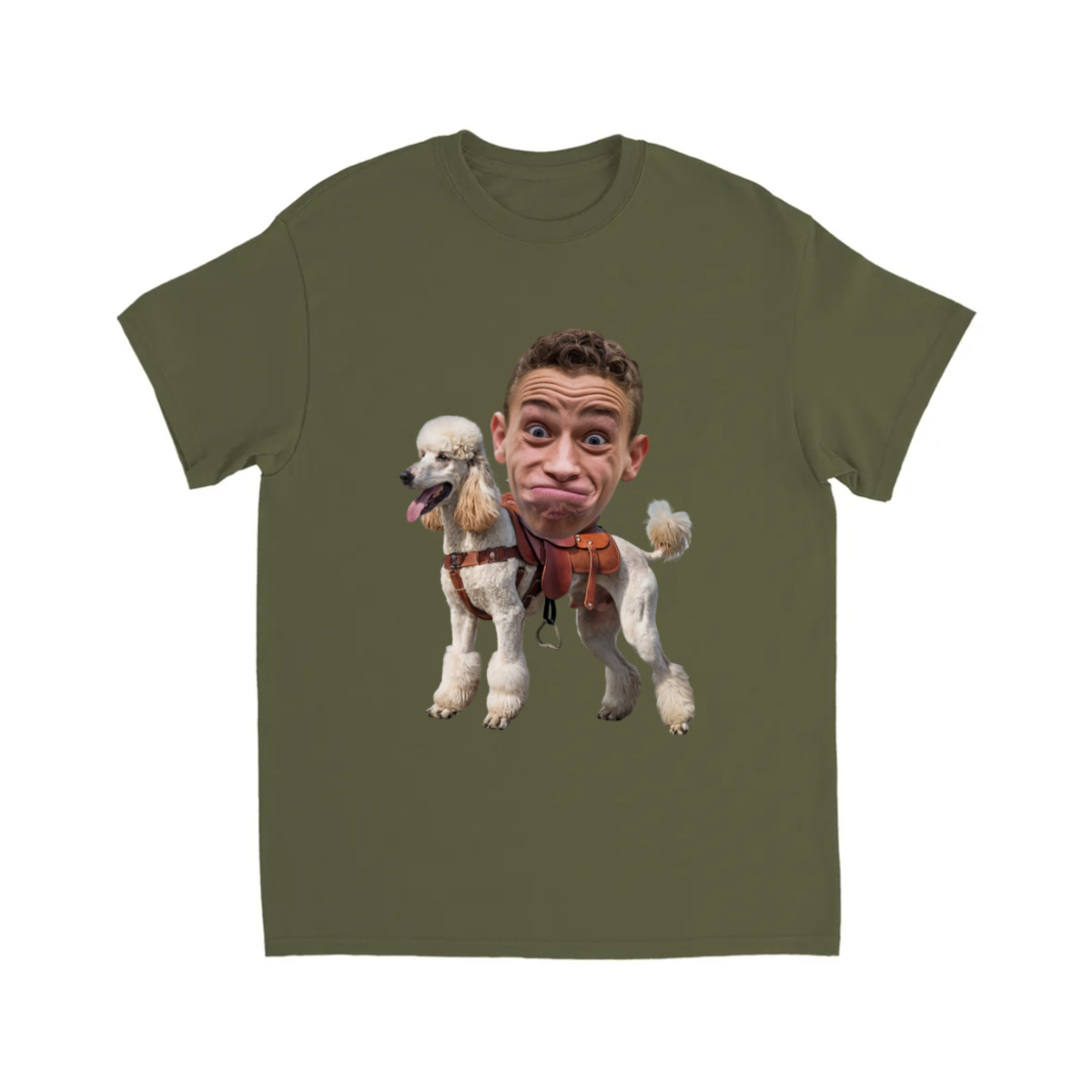 CUSTOM POODLE (WHITE) DOG RIDING MOUNT FACE T-SHIRT