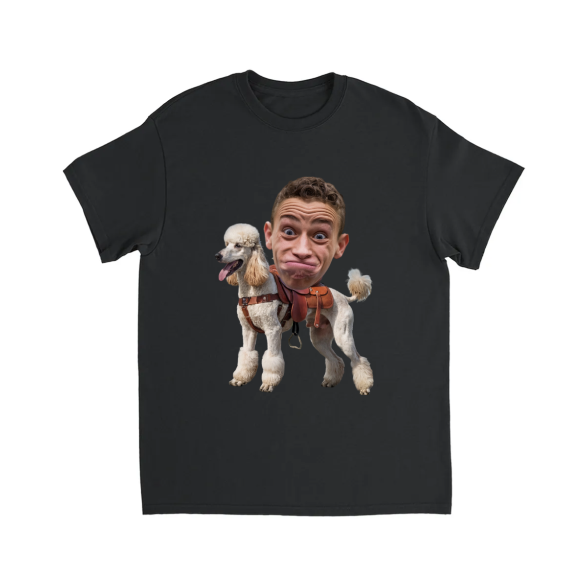 CUSTOM POODLE (WHITE) DOG RIDING MOUNT FACE T-SHIRT
