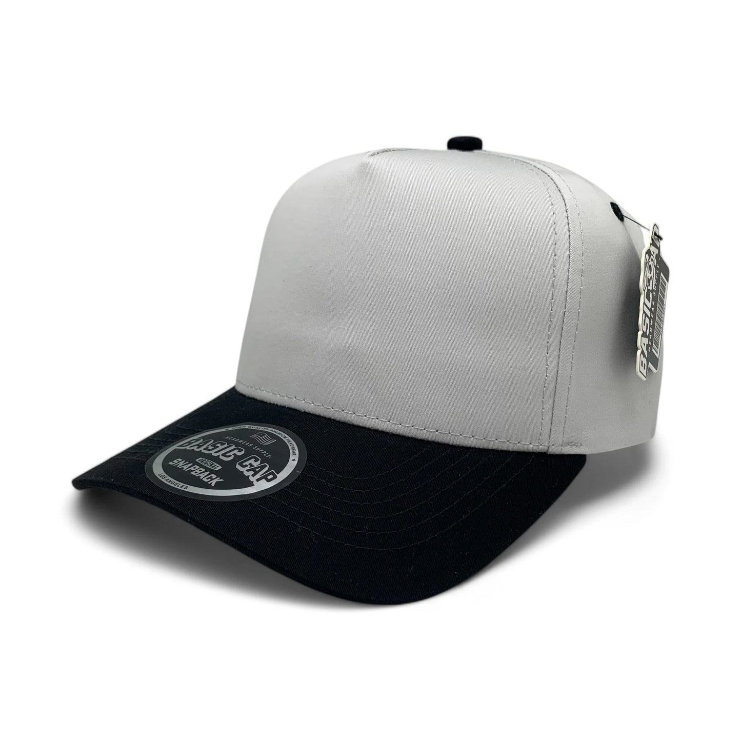 5-Panel Snapback (Curved Bill) — Light Grey / Black Bill — Dozen Pack