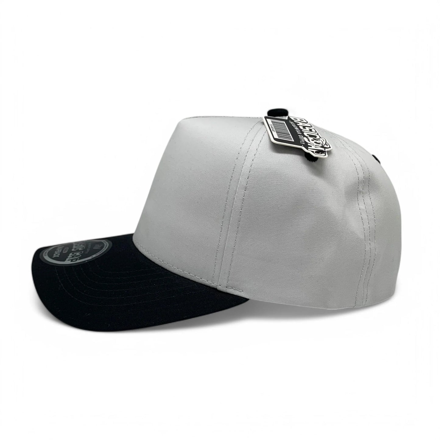 5-Panel Snapback (Curved Bill) — Light Grey / Black Bill — Dozen Pack