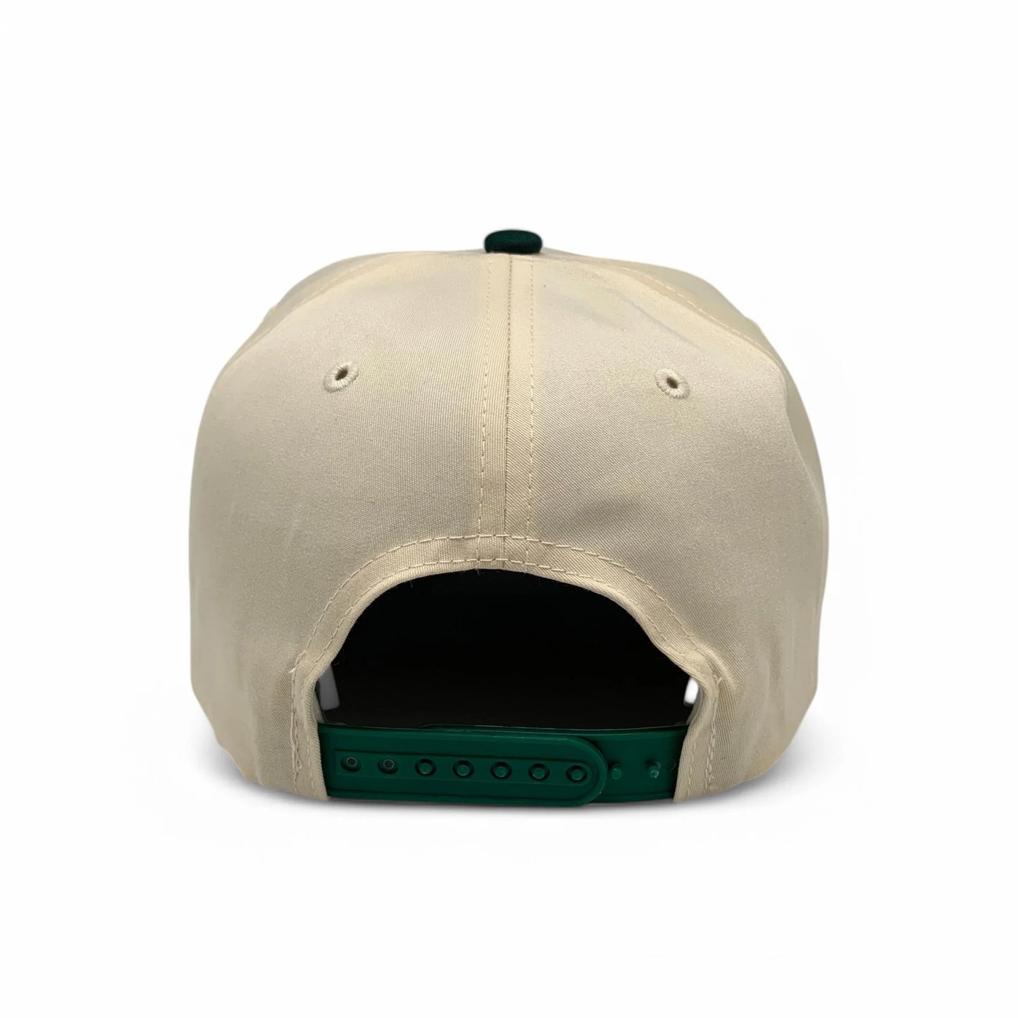 5-Panel Snapback (Curved Bill) — Natural / Dark Green Bill — Dozen Pack