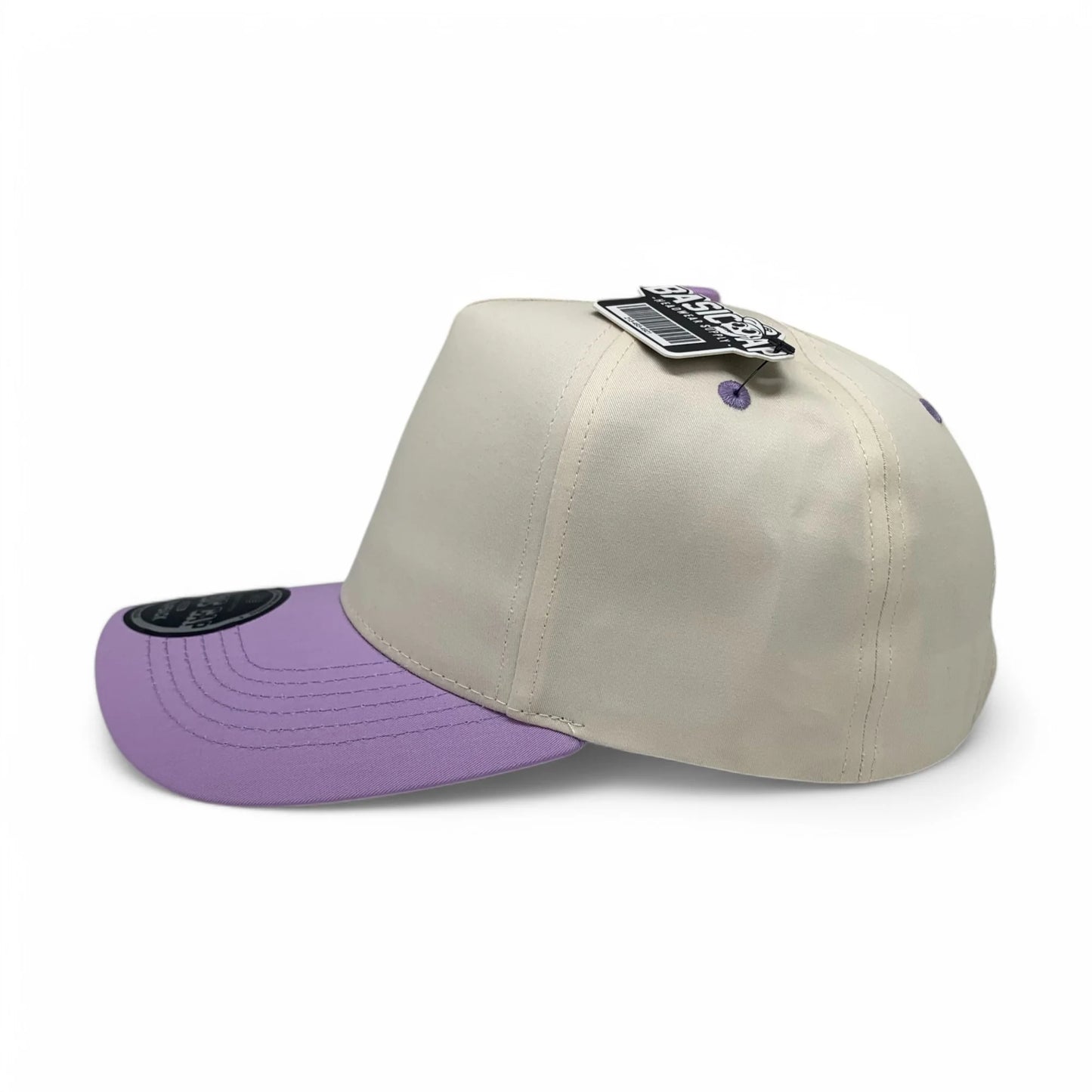 5-Panel Snapback (Curved Bill) — Natural / Light Purple Bill — Dozen Pack