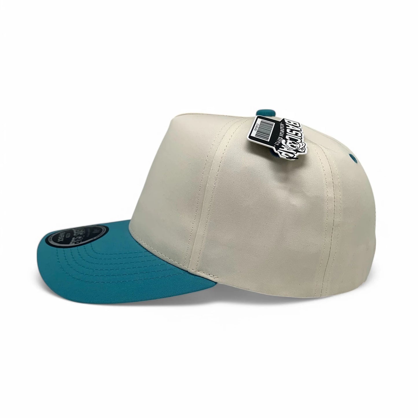 5-Panel Snapback (Curved Bill) — Natural / Light Blue Bill — Dozen Pack