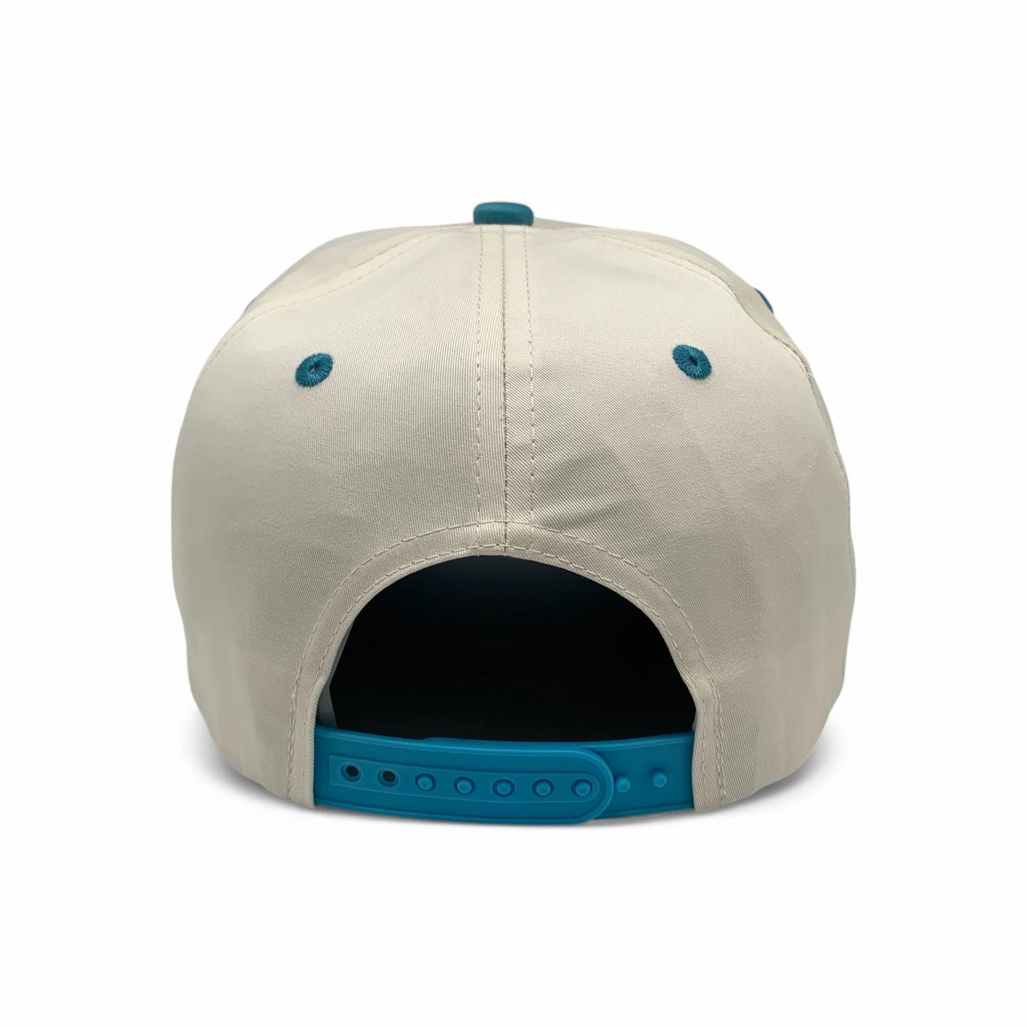 5-Panel Snapback (Curved Bill) — Natural / Light Blue Bill — Dozen Pack