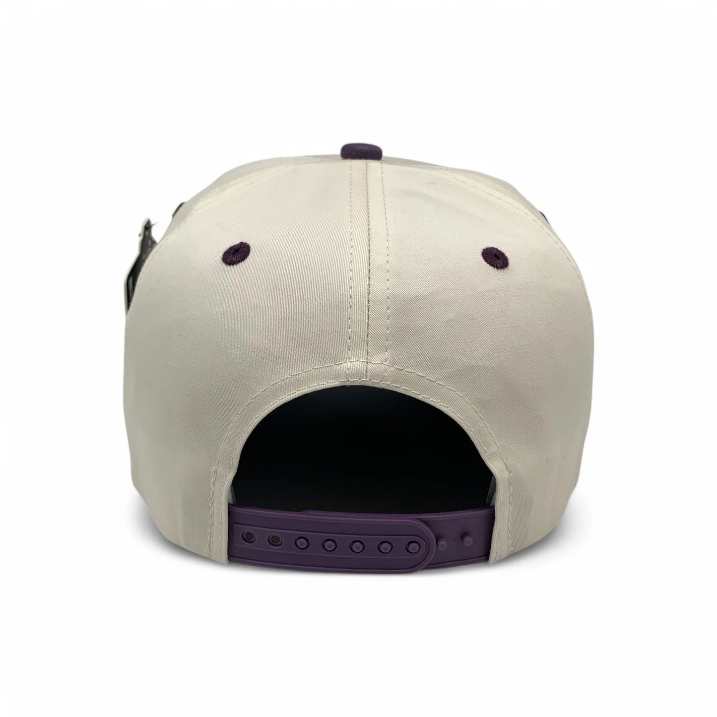 5-Panel Snapback (Curved Bill) — Natural / Dark Purple Bill — Dozen Pack
