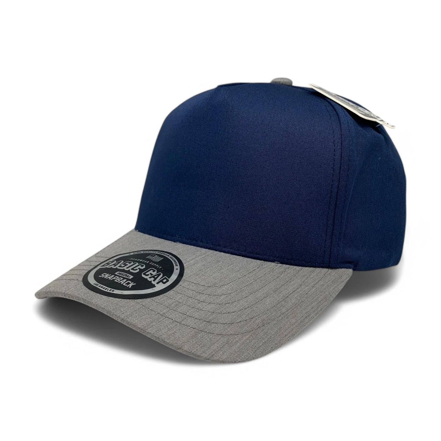5-Panel Snapback (Curved Bill) — Navy Blue / Light Grey Bill — Dozen Pack