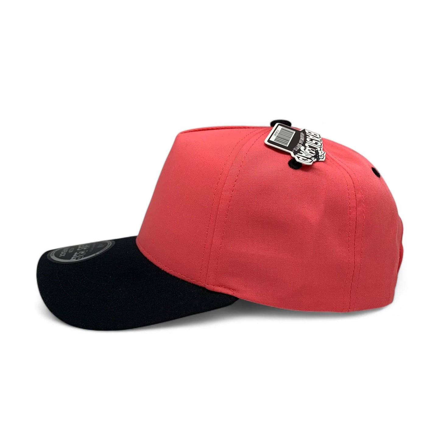 5-Panel Snapback (Curved Bill) — Coral / Black Bill — Dozen Pack