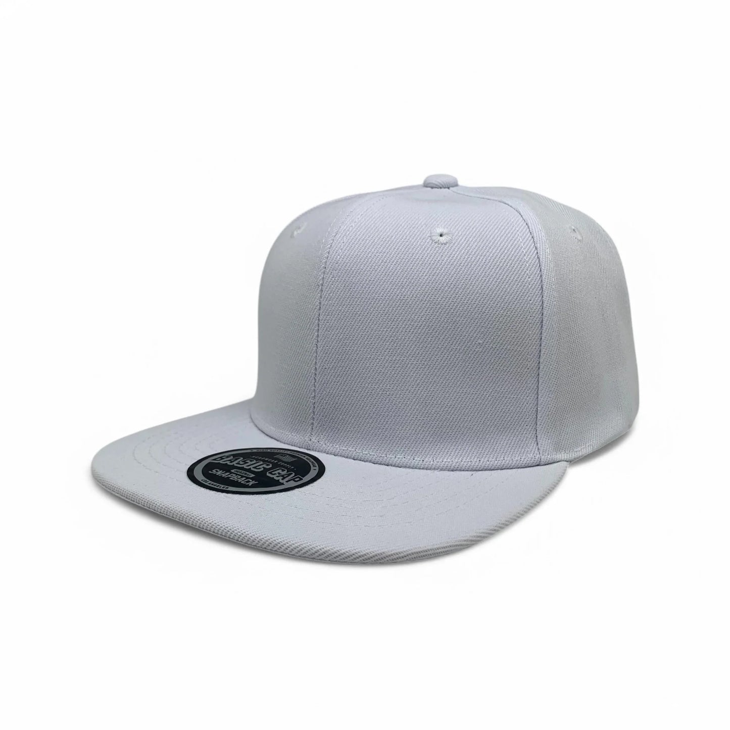 6-Panel Snapback (Flat Bill) — Solid White — Dozen Pack