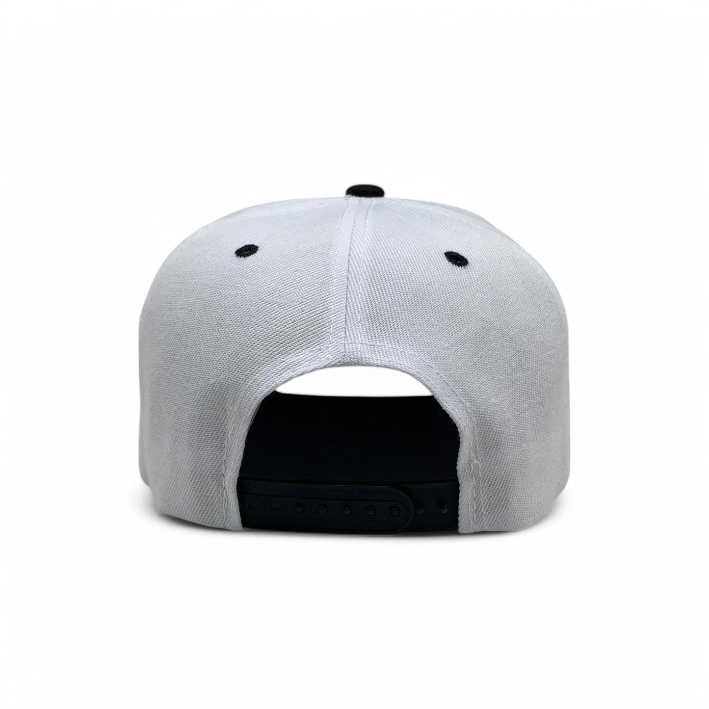 6-Panel Snapback (Flat Bill) — White / Black Bill — Dozen Pack