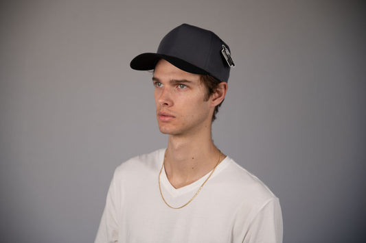 5-Panel Snapback (Curved Bill) — Dark Grey / Black Bill — Dozen Pack