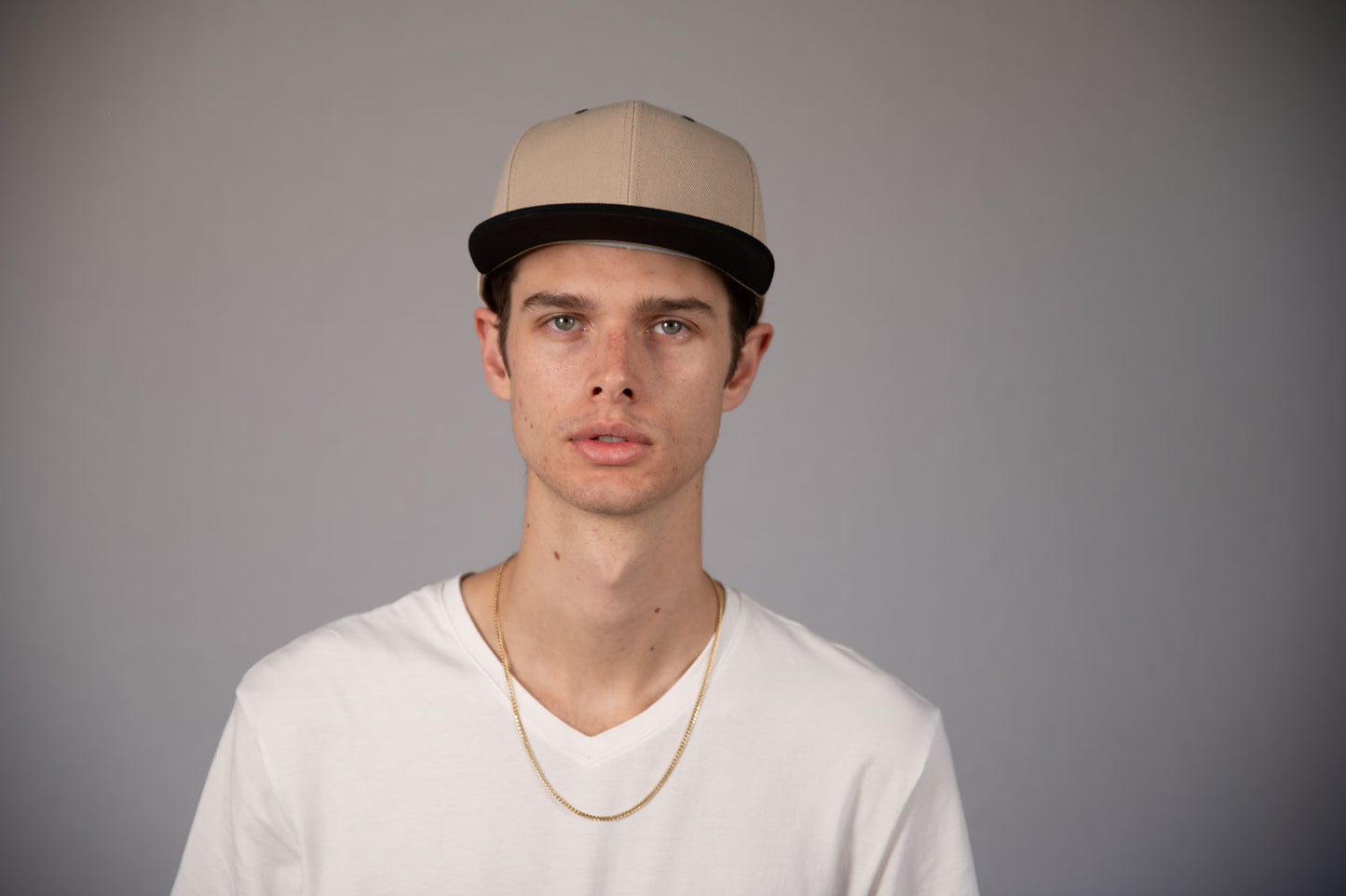 6-Panel Snapback (Flat Bill) — Khaki / Black Bill — Dozen Pack