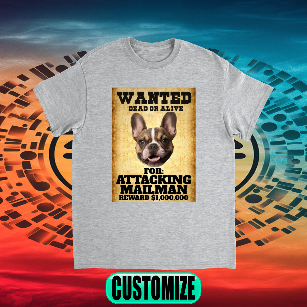 CUSTOM WANTED POSTER T-SHIRT (ATTACKING MAILMAN)