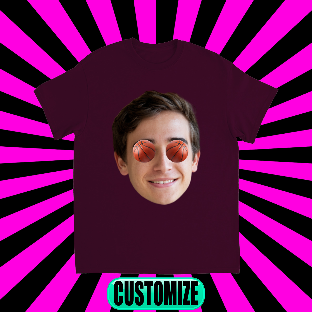 CUSTOM FACE T-SHIRT W/ BASKETBALLS