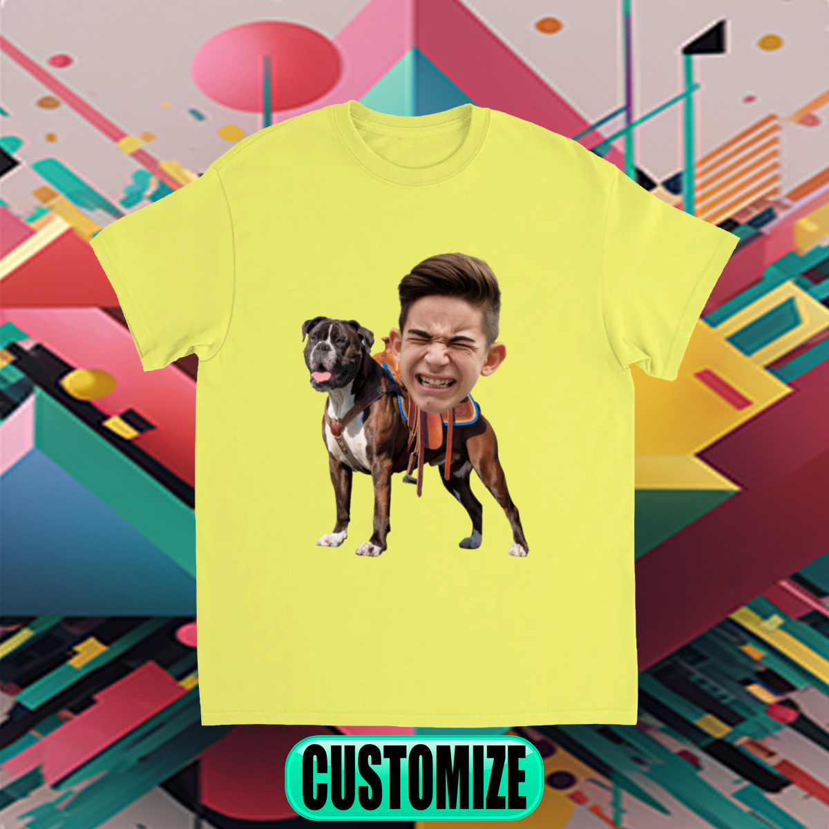 CUSTOM BOXER DOG RIDING MOUNT FACE T-SHIRT