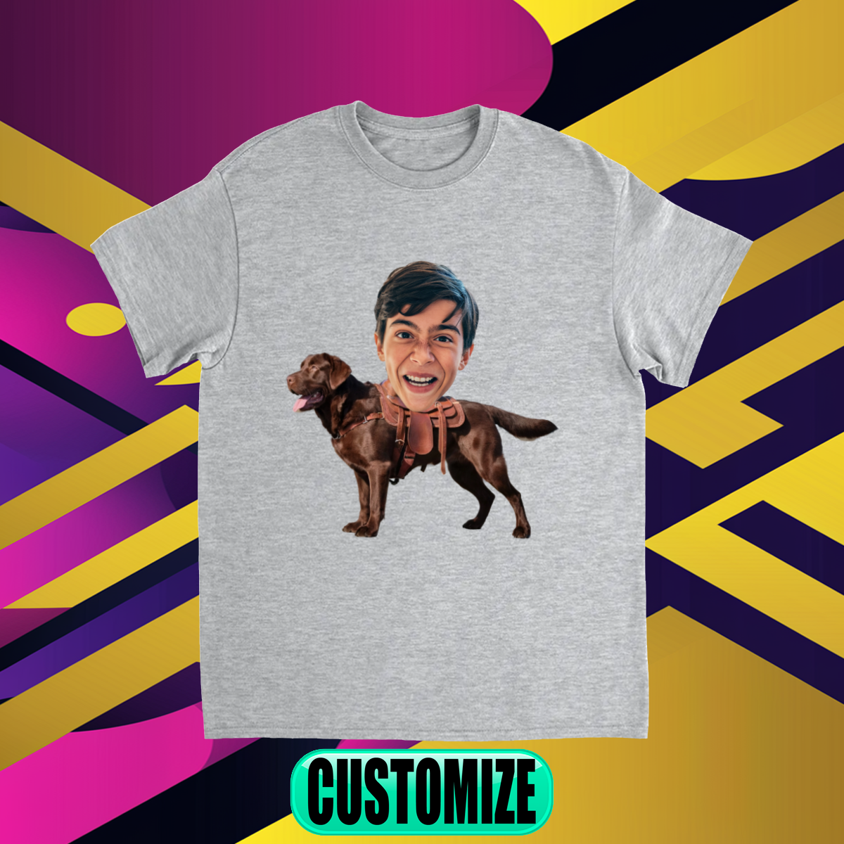 CUSTOM BROWN LABRADOR DOG RIDING MOUNT FACE T-SHIRT