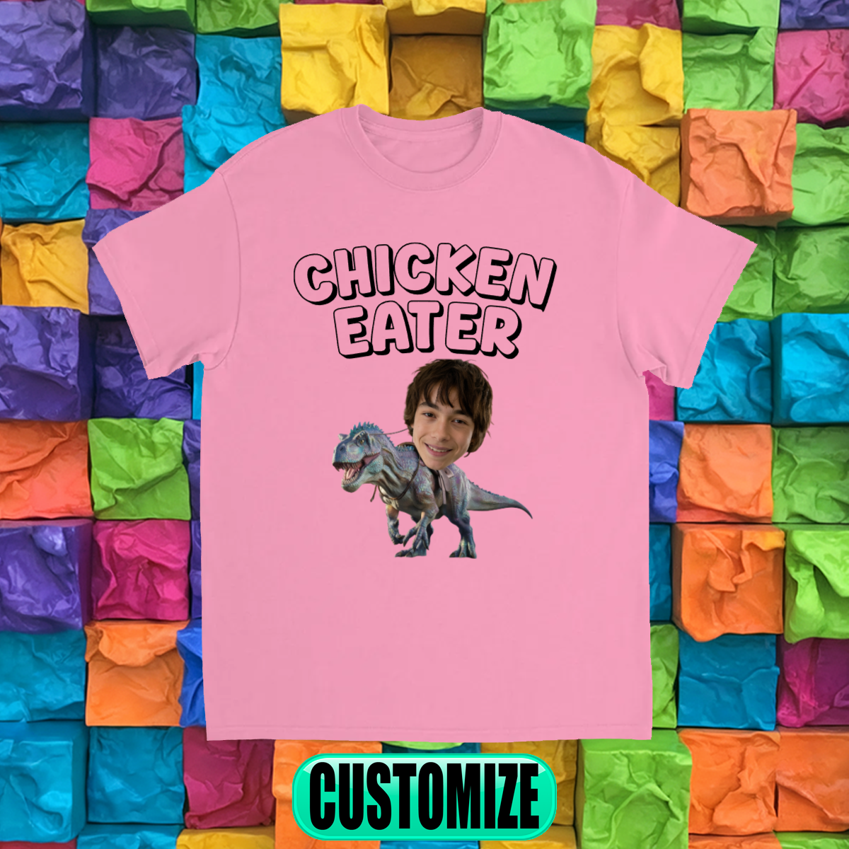 CUSTOM CHICKEN EATER T-SHIRT (W/ RIDING MOUNT)