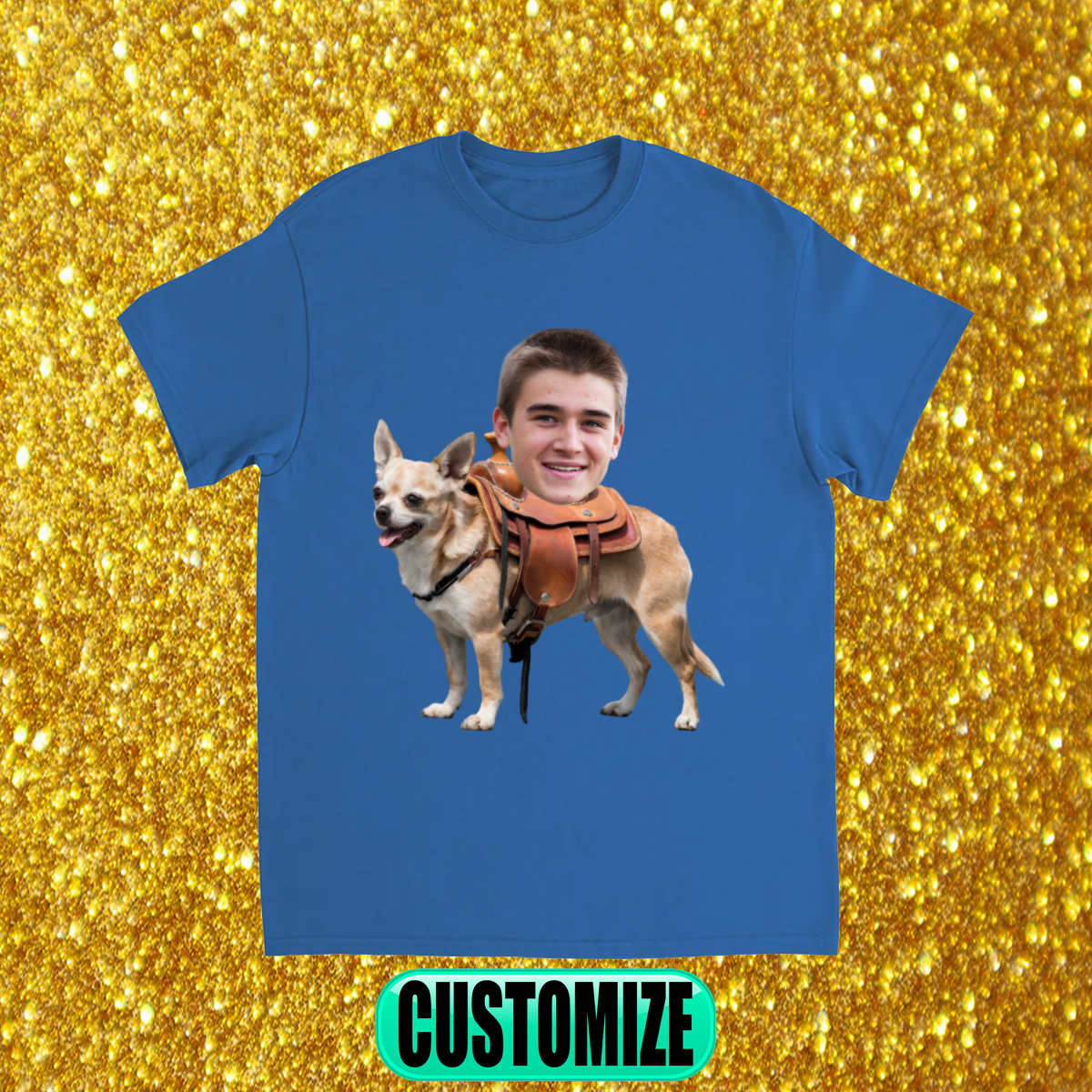 CUSTOM CHIHUAHUA DOG RIDING MOUNT FACE T-SHIRT