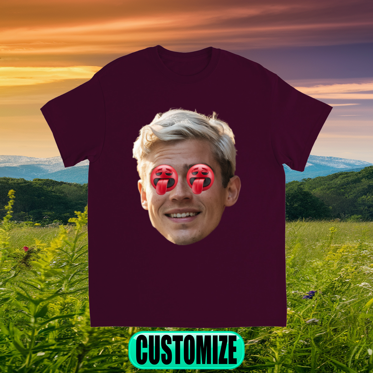 CUSTOM FACE T-SHIRT W/ RED EMOJI