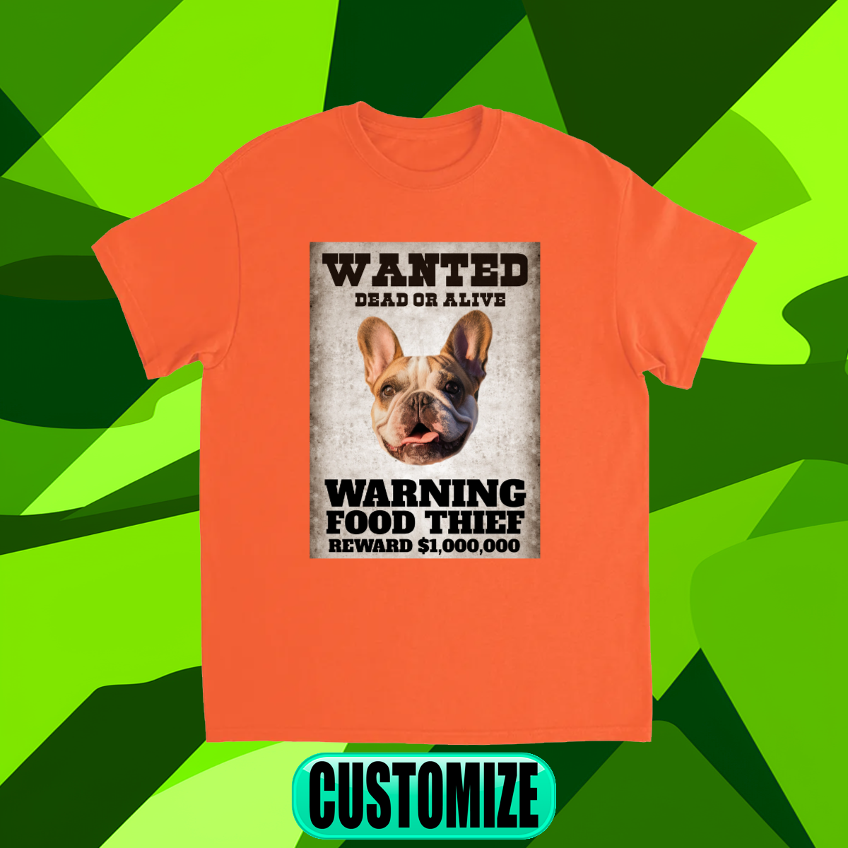 CUSTOM WANTED POSTER T-SHIRT (FOOD THIEF)