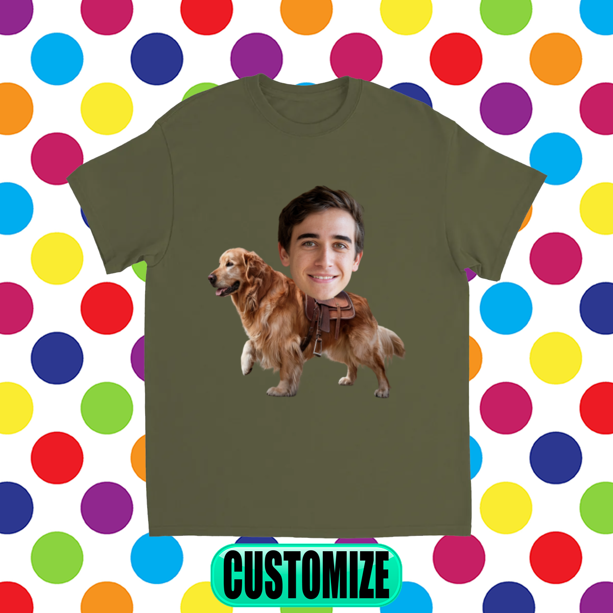 CUSTOM GOLDEN RETRIEVER DOG RIDING MOUNT FACE T-SHIRT