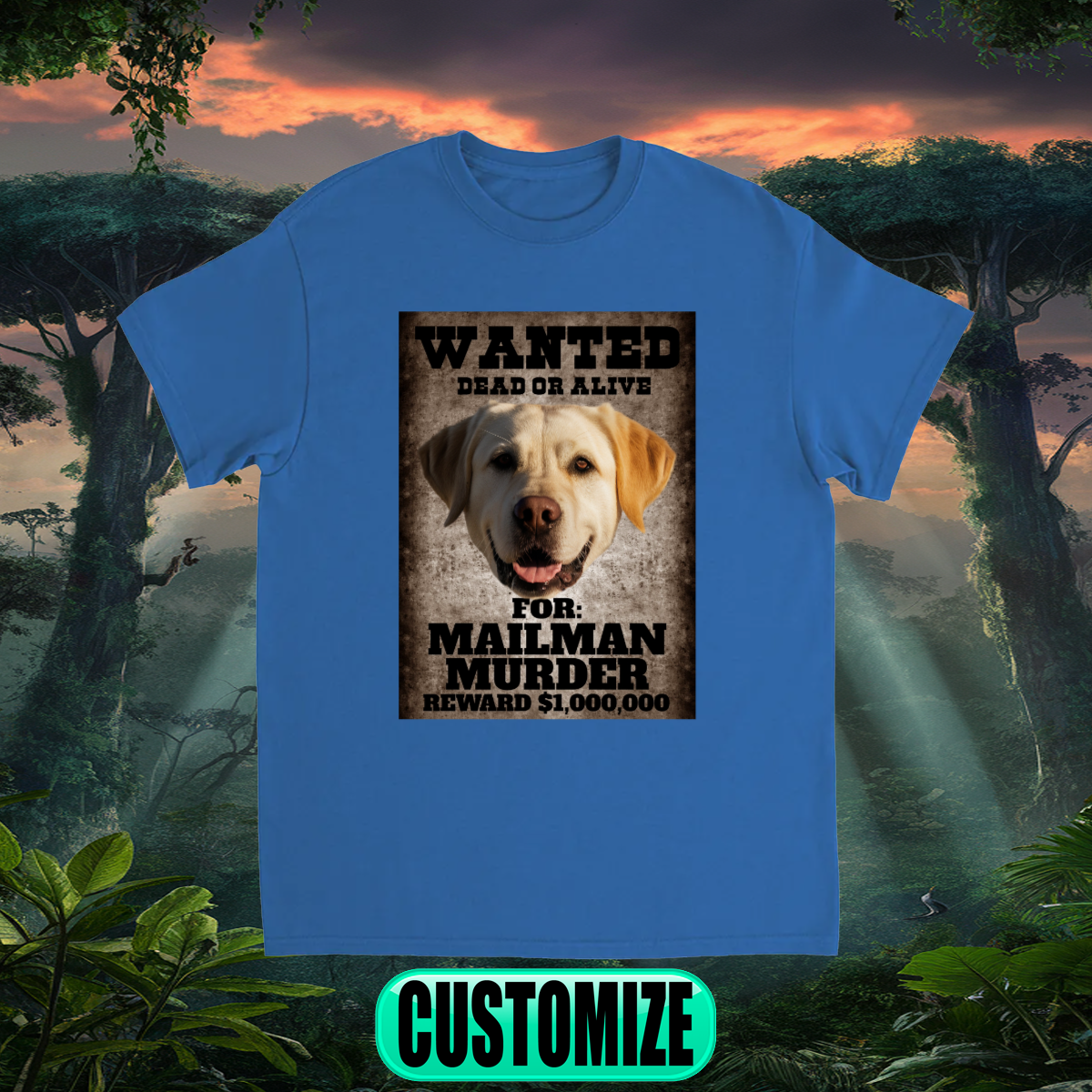 CUSTOM WANTED POSTER T-SHIRT (MAILMAN MURDER)