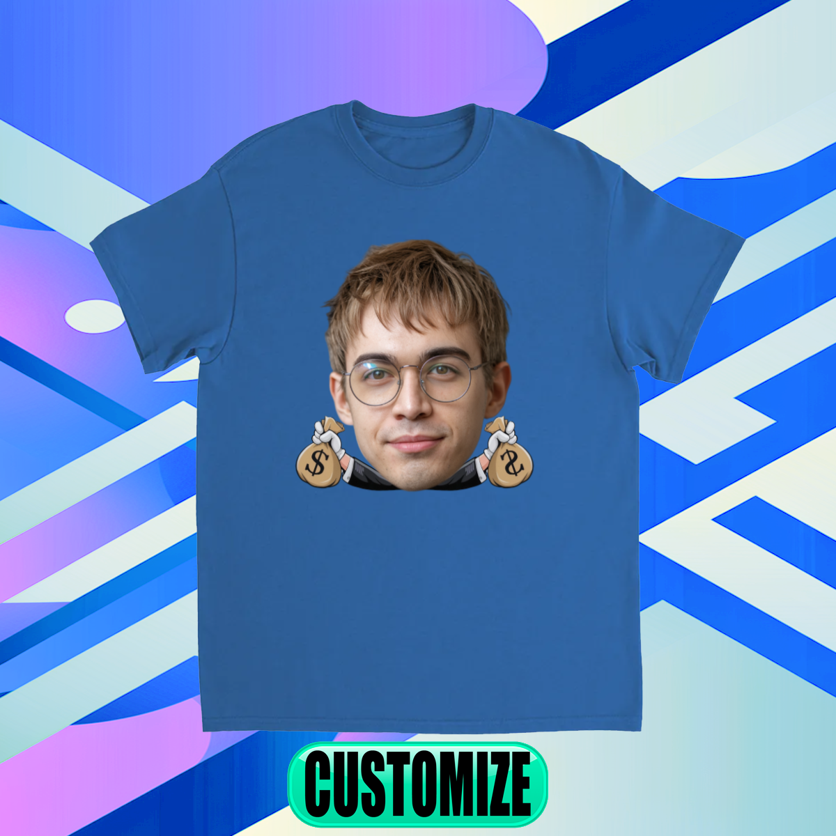 CUSTOM FACE W/ ARMS T-SHIRT (MONEY BAGS)