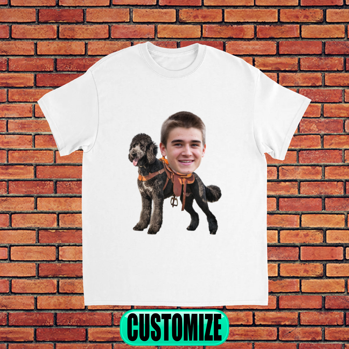 CUSTOM POODLE (BLACK) DOG RIDING MOUNT FACE T-SHIRT