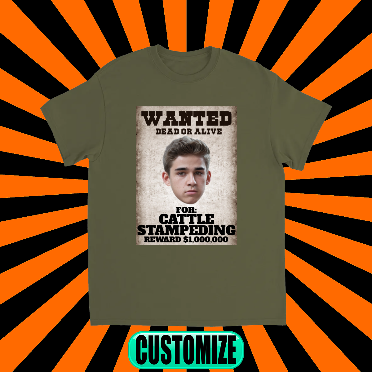 CUSTOM WANTED POSTER T-SHIRT (Cattle Stampeding)