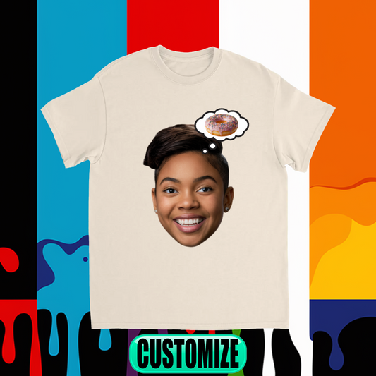 CUSOTM FACE T-SHIRT W/ DONUT THOUGHT BUBBLE