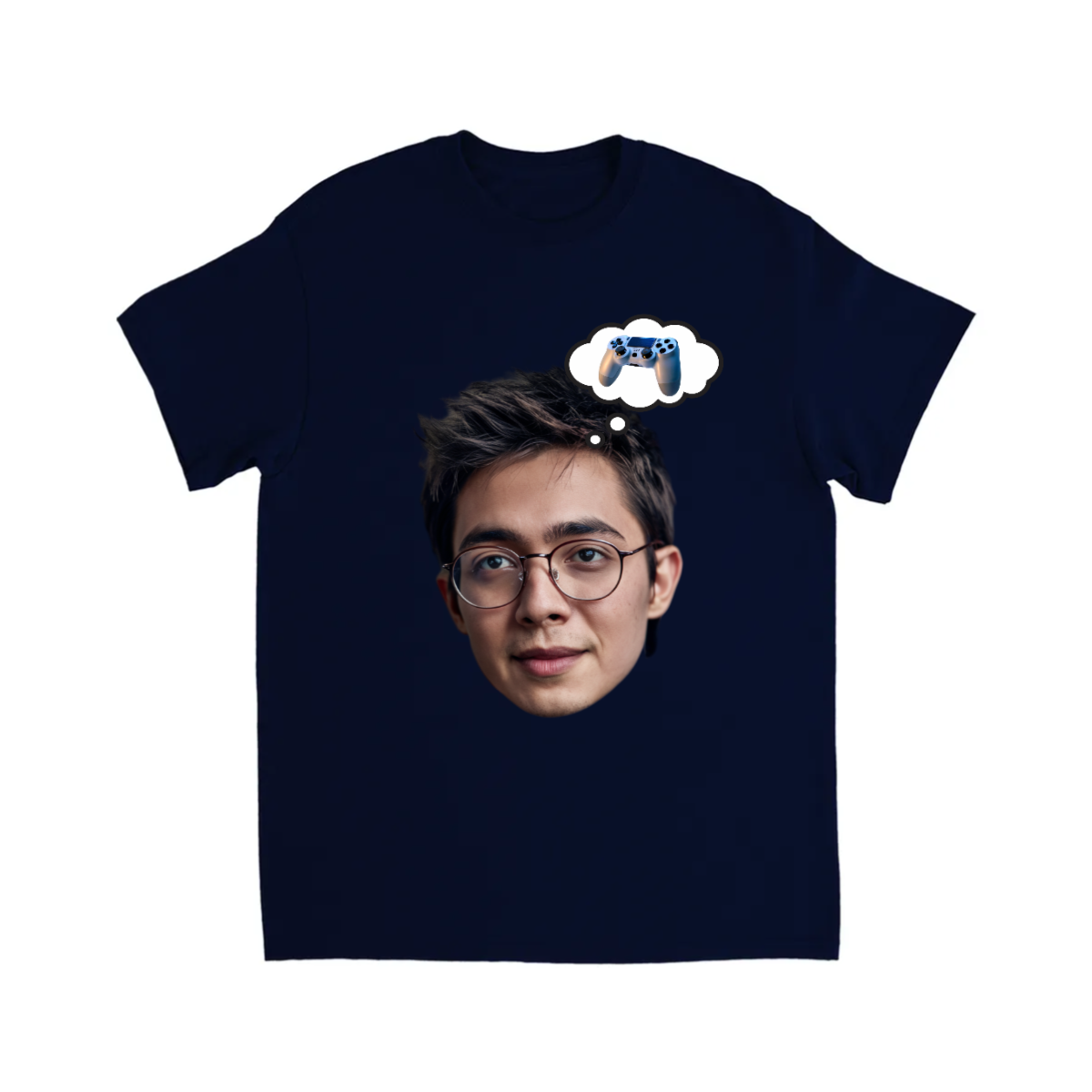 CUSOTM FACE T-SHIRT W/ GAME CONTROLLER THOUGHT BUBBLE