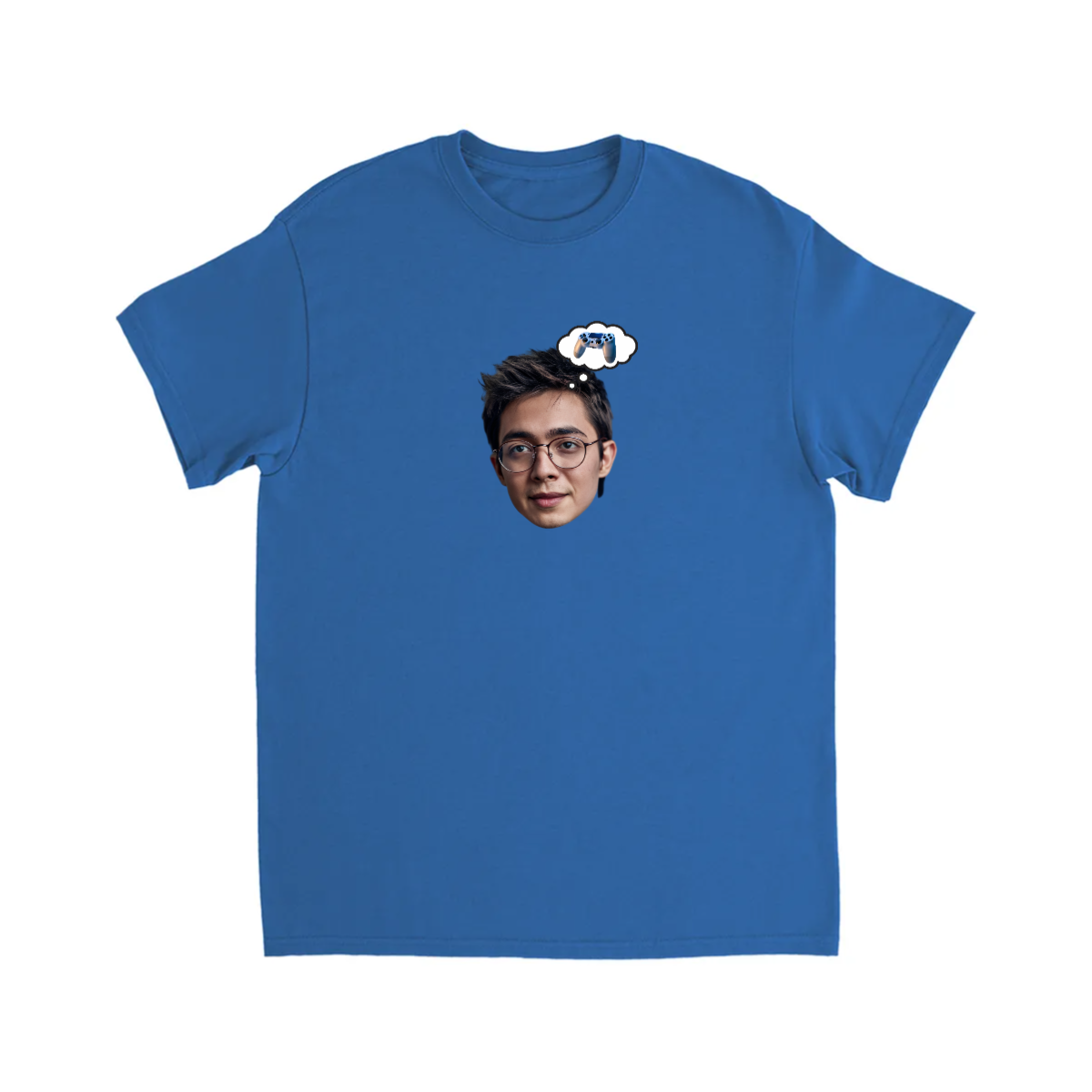 CUSOTM FACE T-SHIRT W/ GAME CONTROLLER THOUGHT BUBBLE